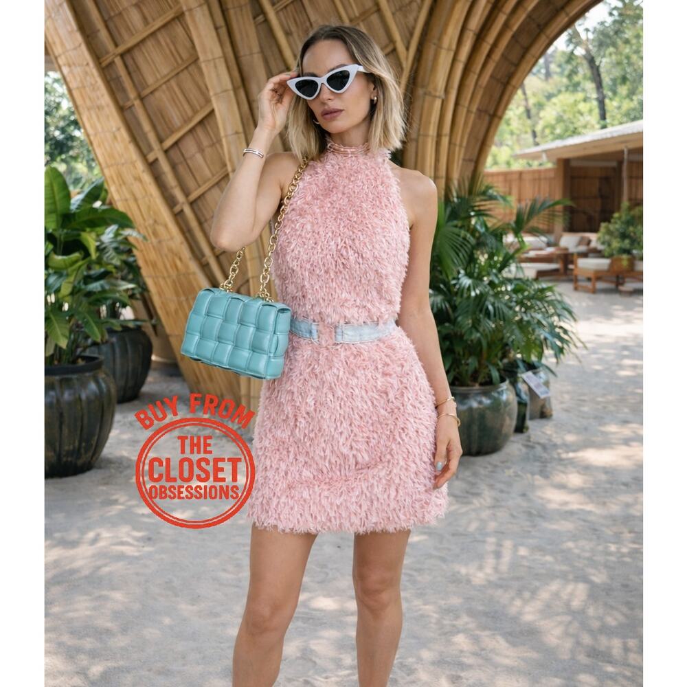 ZARA Pink Feather Applique Halter Mini Dress NWT